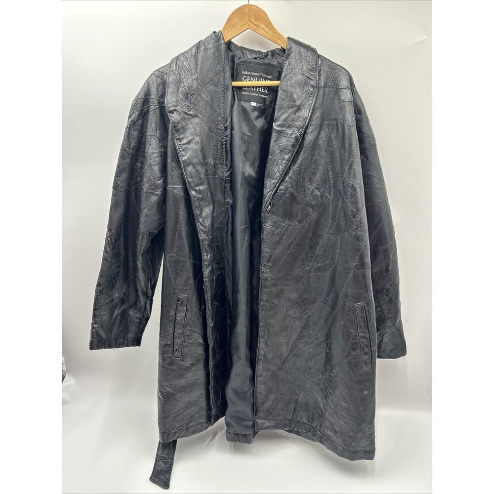Italian Stone Design Black Leather Jacket by Navarre Co. 1980s Men’s XXL 2XL